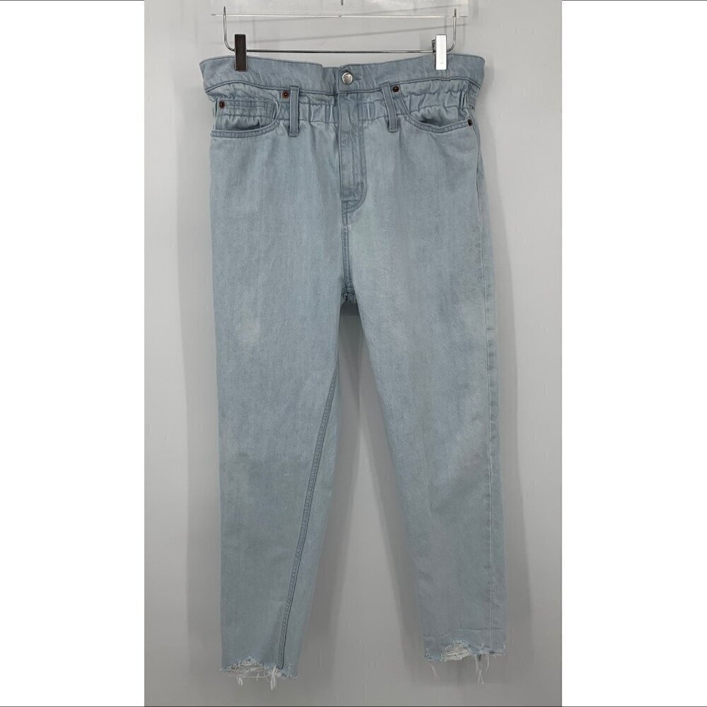 IRO Jeans high rise paperbag waist light blue wash ankle raw frayed hem women 29